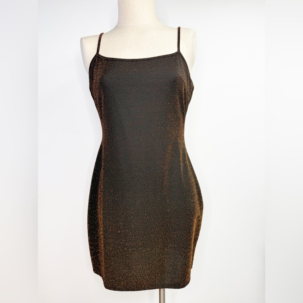 Adore Me Payton Dress Black Bronze Metallic Shimmer NWT Size Large